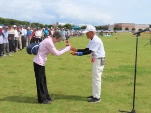 令和8年度高齢者クラブ連合会会長杯スポーツ大会の表彰・結果発表の様子